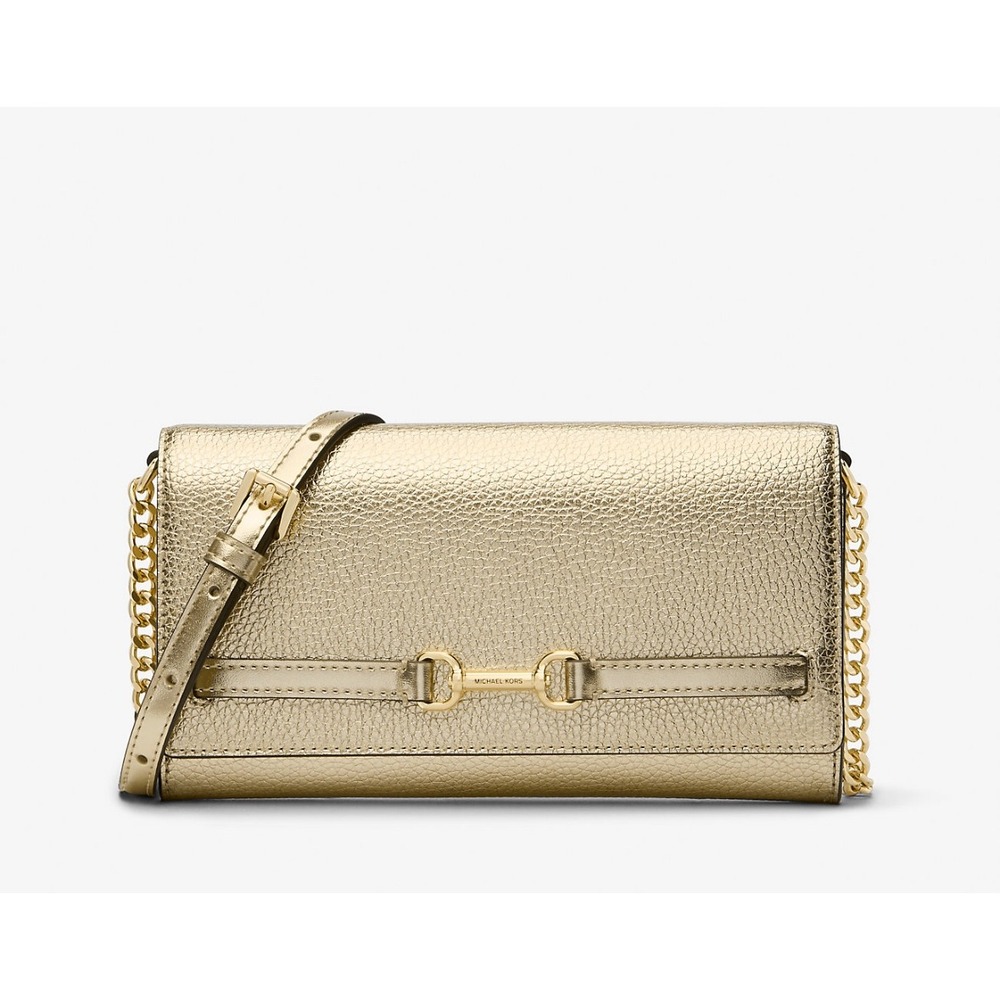 Michael Kors Carson Pale Gold Leather Wallet on Chain Crossbody Bag